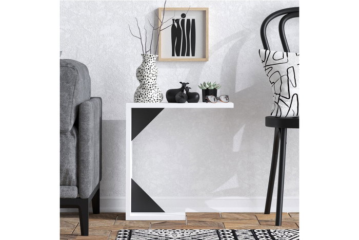 Hanah Home Mesa Auxiliar Zoey Negro Blanco 40x54x30 cm Tablero Partículas Melamina 18mm