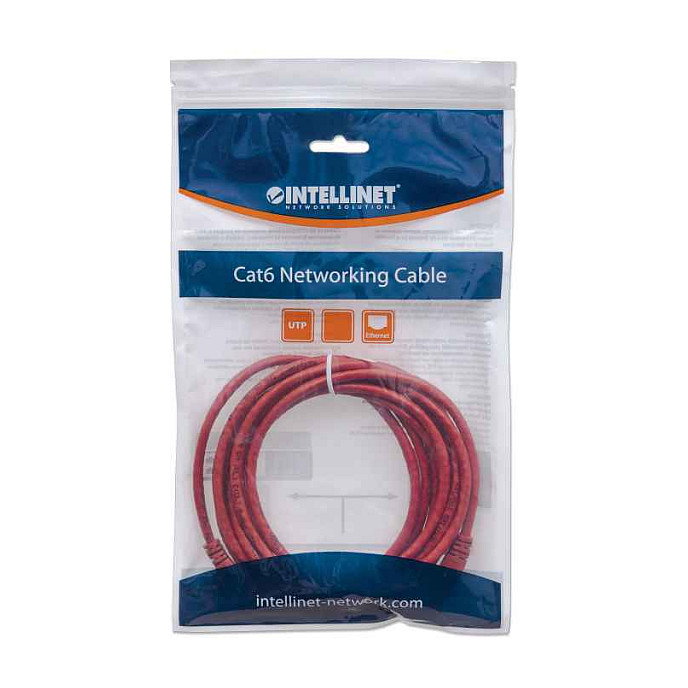 Intellinet Cable de Red Patch RJ45 U/UTP Cat6 2 m, CCA 24 AWG, Hebelschutz (Protector de Pestillo), Rojo