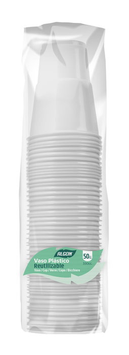 Algon Set de 50 Vasos Blancos de 330 ml para Bebidas, Diámetro 9.6 cm x Altura 10.1 cm, Tamaño Estándar (12 Unidades)