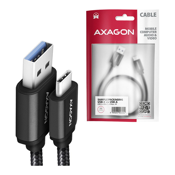 Axagon BUCM3-AM10AB Cable USB-C a USB-A 3.2 Gen 1, 1m, negro