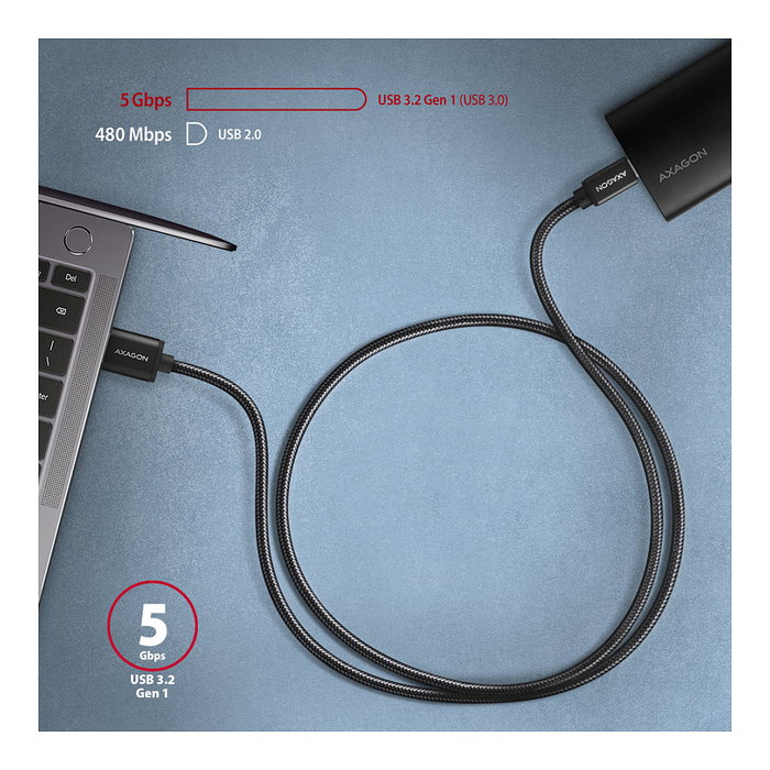 Axagon BUCM3-AM10AB Cable USB-C a USB-A 3.2 Gen 1, 1m, negro