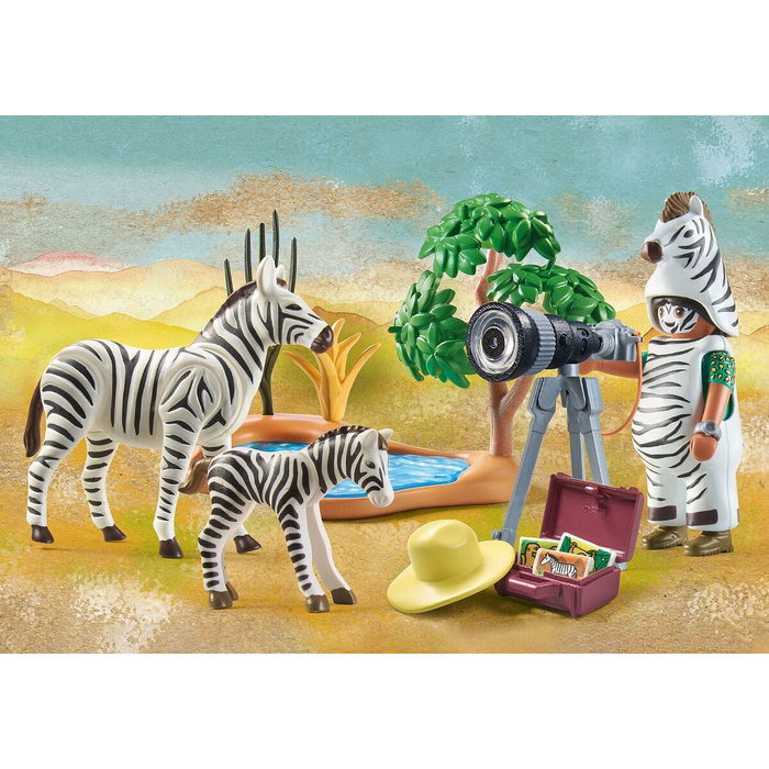 Playmobil 71295 Wiltopia Fotógrafo de animales con cebras y disfraz