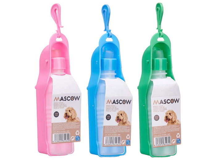 Mascow Botella 250ml Mascota Surtidos Plástico Colores Azul Rosa Verde 5.5x25x5.5 cm (Set de 24)