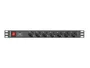 Lanberg PDU-07F-0200-IEC-BK - Unidad de Distribución de Energía (PDU) Rack 1U Horizontal, Negro, 7 Salidas AC Tipo F, C14, 2500W, 2m Cable