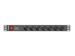 Lanberg PDU-07F-0200-IEC-BK - Unidad de Distribución de Energía (PDU) Rack 1U Horizontal, Negro, 7 Salidas AC Tipo F, C14, 2500W, 2m Cable