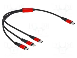 DeLOCK Cable de carga 3 en 1 USB Type-C a Lightning/Micro USB/USB Type-C 30 cm Negro/Rojo