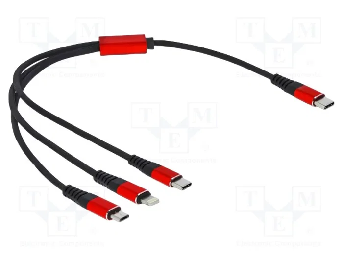 DeLOCK Cable de carga 3 en 1 USB Type-C a Lightning/Micro USB/USB Type-C 30 cm Negro/Rojo DeLOCK Cable de carga 3 en 1 USB Type-C a Lightning/Micro USB/USB Type-C 30 cm Negro/Rojo