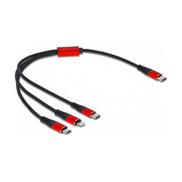 DeLOCK Cable de carga USB 3 en 1 USB Type-C a Lightning/Micro USB/USB Type-C 30 cm Negro/Rojo
