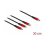 DeLOCK Cable de carga USB 3 en 1 USB Type-C a Lightning/Micro USB/USB Type-C 30 cm Negro/Rojo