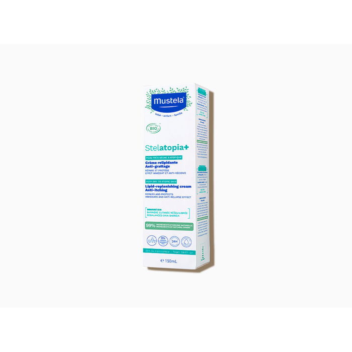 Mustela STELATOPIA+ BIO Crema Relipidizante para Pieles Atópicas, Calma Irritación y Rostez, 150 ml