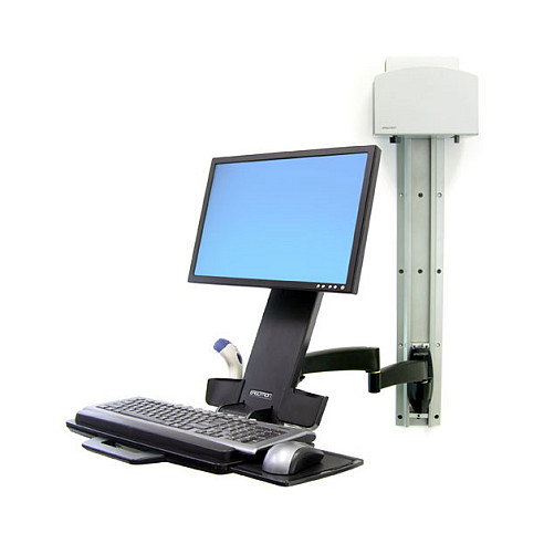 Ergotron Combo Arm Serie 200 para pantallas LCD hasta 61 cm (24 pulgadas), 8.2 kg, negro, incluye soporte para teclado, ratón, reposamuñecas y lector de código de barras