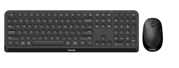 Philips SPT6407B/16 Combo Teclado y Ratón Inalámbrico RF + Bluetooth QWERTY Inglés Negro, Teclado de Perfil Bajo con 110 Teclas y Ratón Óptico 1600 DPI, para Windows/Mac/iOS