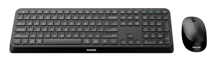 Philips SPT6407B/16 Combo Teclado y Ratón Inalámbrico RF + Bluetooth QWERTY Inglés Negro, Teclado de Perfil Bajo con 110 Teclas y Ratón Óptico 1600 DPI, para Windows/Mac/iOS