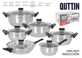 Inde - Batería de Cocina 12 Piezas de Acero Inoxidable para Inducción Colección Genova - 48.1 cm Largo x 27.4 cm Ancho x 21.3 cm Alto (2 Unidades)