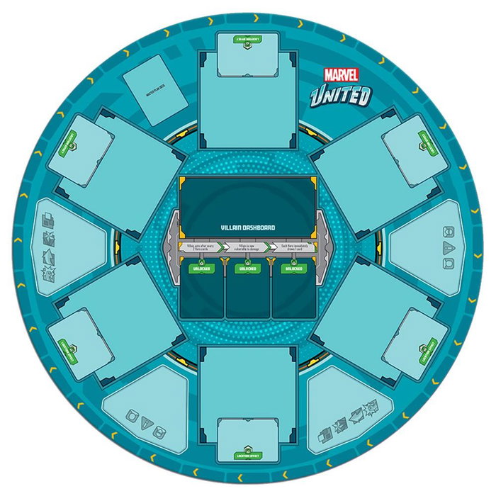 CMON MUN20ES Tapete de juego Marvel United Multiverse, 70 cm de diámetro, con guía misión, en español - Juego de mesa