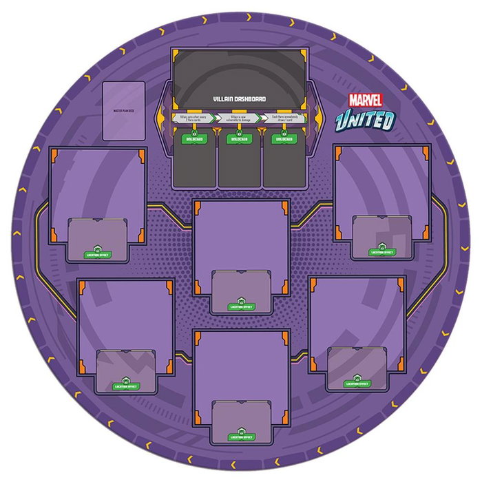CMON MUN20ES Tapete de juego Marvel United Multiverse, 70 cm de diámetro, con guía misión, en español - Juego de mesa