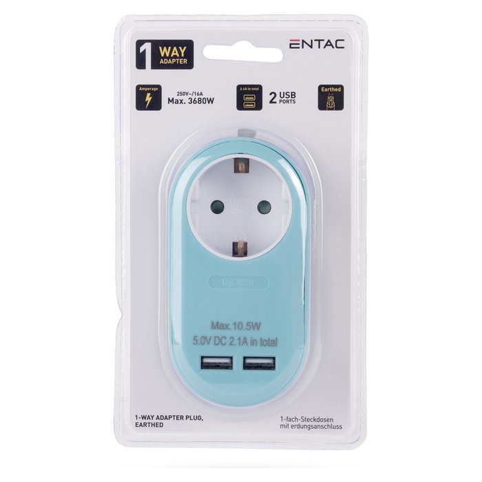 ENTAC Adaptador de enchufe EPAG-1EE-2USB-B con 2x USB-A Azul ENTAC Adaptador de enchufe EPAG-1EE-2USB-B con 2x USB-A Azul