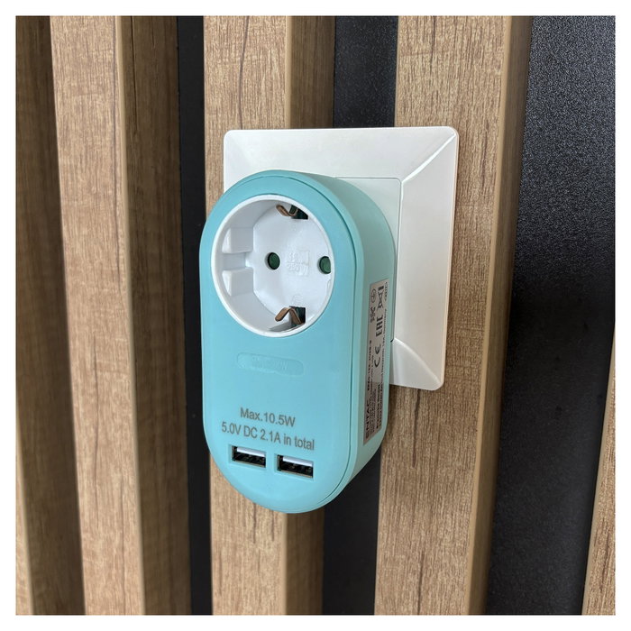 ENTAC Adaptador de enchufe EPAG-1EE-2USB-B con 2x USB-A Azul ENTAC Adaptador de enchufe EPAG-1EE-2USB-B con 2x USB-A Azul