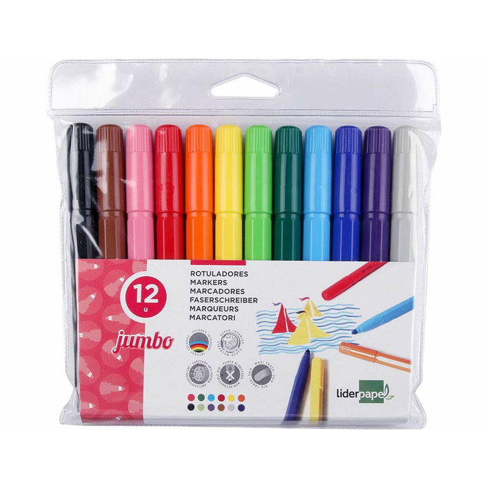 Liderpapel Rotuladores Jumbo Colores Surtidos Caja de 12 Unidades