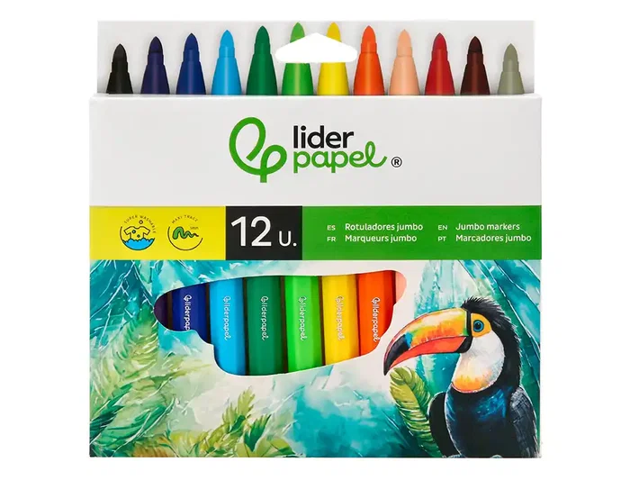 Liderpapel Rotulador Jumbo Caja 12 Unidades Colores Surtidos Punta Gruesa Tinta Lavable