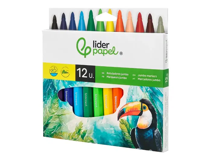 Liderpapel Rotulador Jumbo Caja 12 Unidades Colores Surtidos Punta Gruesa Tinta Lavable