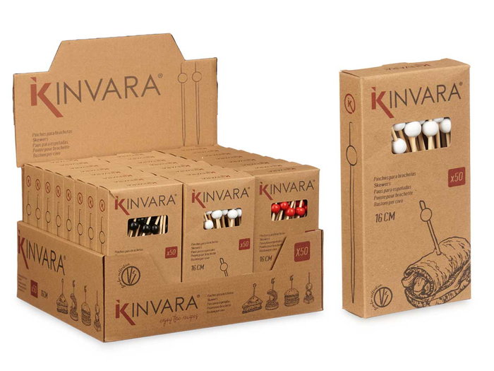 Kinvara 50 Brochetas Aperitivo Surtidos Bambu 9 x 17.5 x 3 cm (Set de 48)