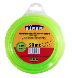 SIFER Hilo de Desbrozadora Redondo Verde 2.40 mm x 50 m