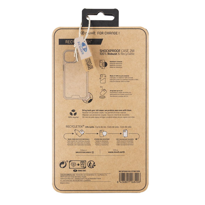 Muvit Funda Reciclable Shockproof 2m para Apple iPhone - Protección Contra Caídas hasta 2 Metros, Flexible y Suave al Tacto, Acceso Total a Puertos