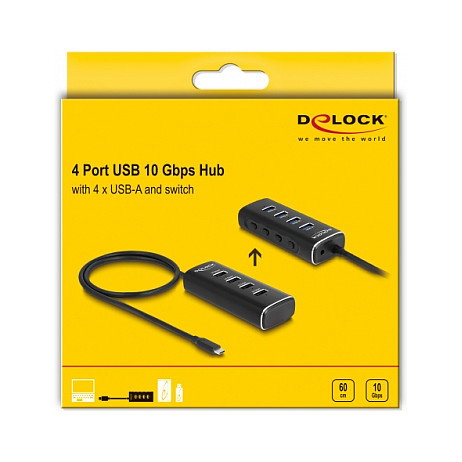 DeLOCK Concentrador USB 4 Puertos Type-C 10 Gbps Negro