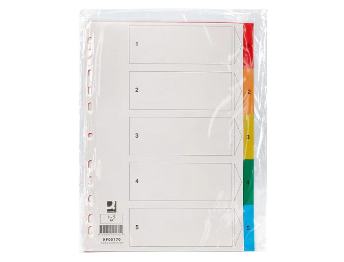 Q-connect Separadores Plástico Juego de 5 Separadores DIN A4 Multitaladro