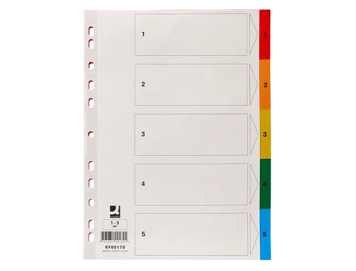 Q-connect Separadores Plástico Juego de 5 Separadores DIN A4 Multitaladro