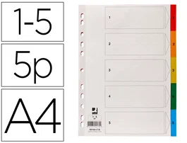 Q-connect Separadores Plástico Juego de 5 Separadores DIN A4 Multitaladro