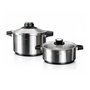 Elma Präst Duo - Olla a Presión Acero Inoxidable 18/10, 4+6 L, 2 Piezas, Triple Seguridad, Válvula 3 Colores, Fondo Difusor, Compatible con Inducción