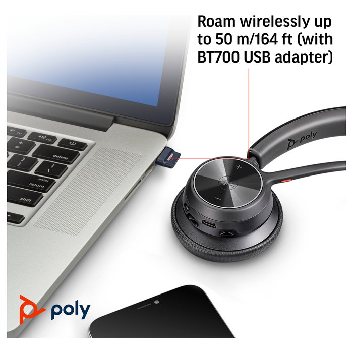 HP Poly Voyager 4310 Microsoft Teams Certified USB-A con adaptador BT700, Negro