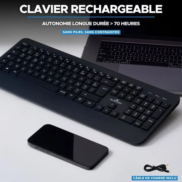 Bluestork Office R2 Teclado Inalámbrico con Teclas Ergonómicas Empotradas - AZERTY
