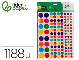 Liderpapel Gomets autoadhesivos figuras de colores y tamaños surtidos bolsa de 10 hojas