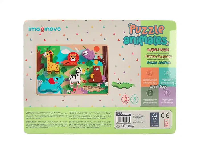 Imaginovo Puzle Infantil Madera 3D Animales +12 Meses 8 Piezas 29,5x22x1,7cm