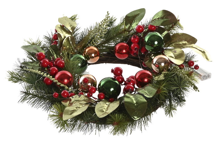 DKD Home Decor Corona Navidad Tradicional Verde Rojo 15 x 50 x 50 cm Led Pvc