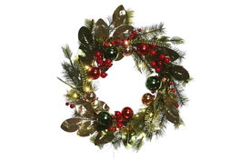 DKD Home Decor Corona Navidad Tradicional Verde Rojo 15 x 50 x 50 cm Led Pvc