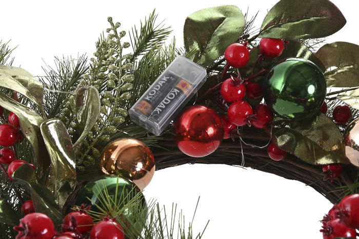 DKD Home Decor Corona Navidad Tradicional Verde Rojo 15 x 50 x 50 cm Led Pvc