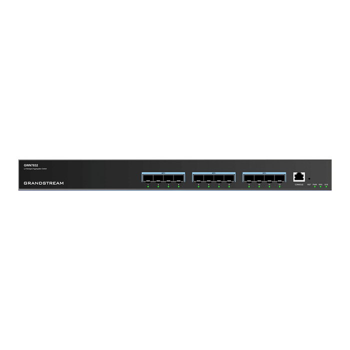 Grandstream GWN7832 Switch de agregación Capa 3 con 12 puertos SFP+ de 10 Gbps Grandstream GWN7832 Switch de agregación Capa 3 con 12 puertos SFP+ de 10 Gbps