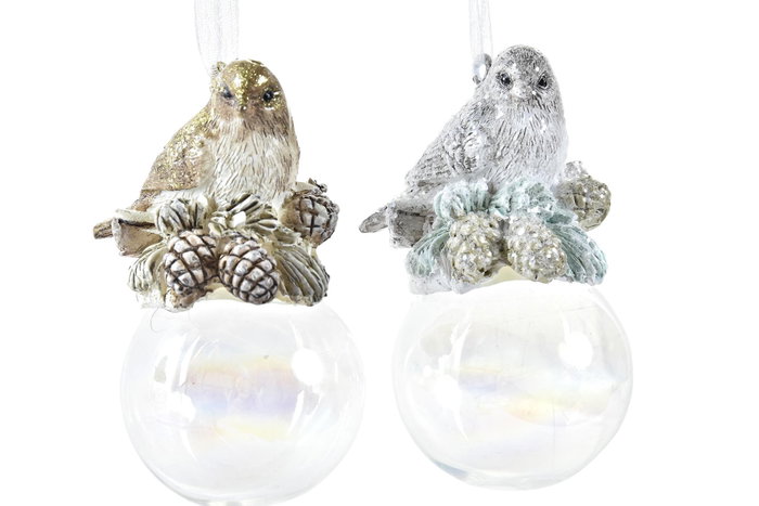 DKD Home Decor Decoración Colgante Pájaro en Resina y Cristal, Surtido de 4, 12 Unidades