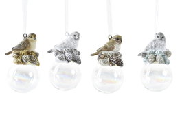 DKD Home Decor Decoración Colgante Pájaro en Resina y Cristal, Surtido de 4, 12 Unidades