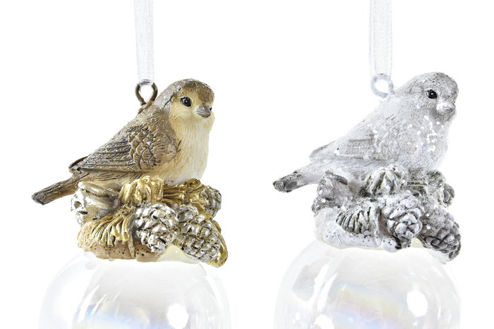 DKD Home Decor Decoración Colgante Pájaro en Resina y Cristal, Surtido de 4, 12 Unidades