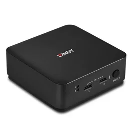 Lindy 42321 Conmutador KVM 2 Ordenadores con 4K Ultra HD 60Hz HDMI 2.0, USB-C con Power Delivery 100W, Carcasa de Metal Gris