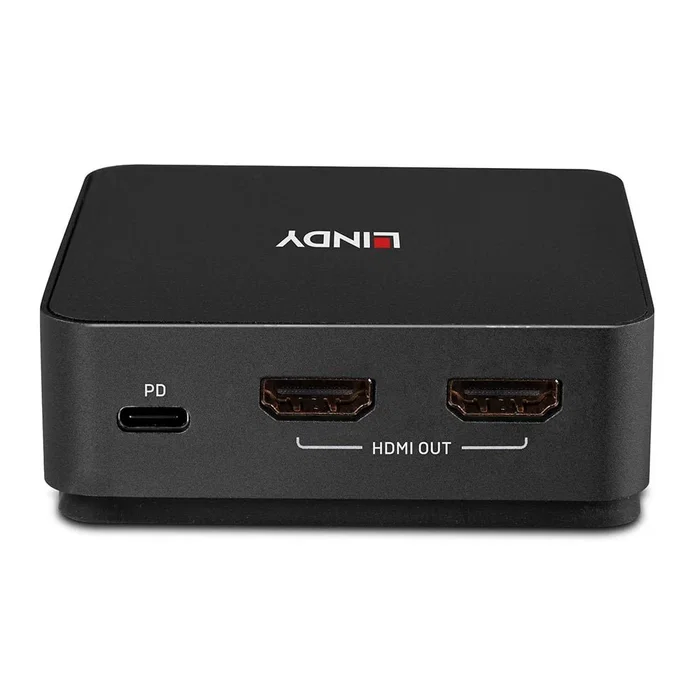 Lindy 42321 Conmutador KVM 2 Ordenadores con 4K Ultra HD 60Hz HDMI 2.0, USB-C con Power Delivery 100W, Carcasa de Metal Gris