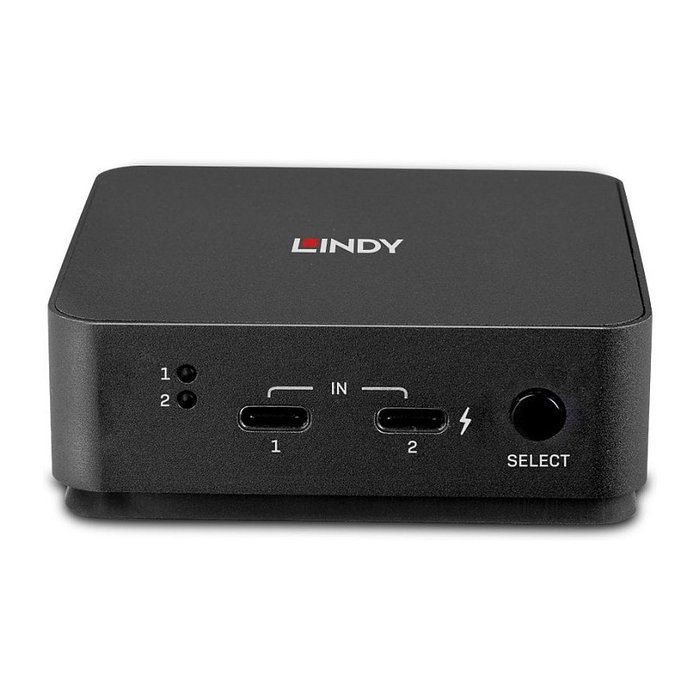LINDY 42321 Conmutador KVM Switch 2 Puertos USB Tipo C, Dual HDMI 4K 60Hz 3840x2160, Conmutación Automática, 100W PD, Gris