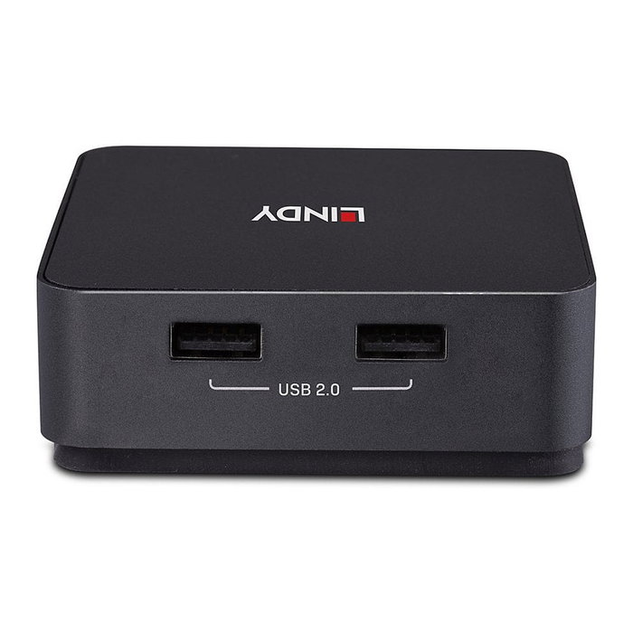 LINDY 42321 Conmutador KVM Switch 2 Puertos USB Tipo C, Dual HDMI 4K 60Hz 3840x2160, Conmutación Automática, 100W PD, Gris