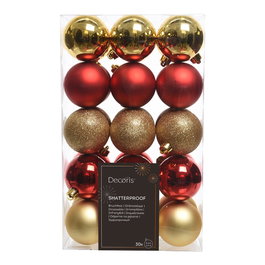Decoris Bolas de decoración árbol navidad ø6 cm, rojo y dorado, caja 30 uds