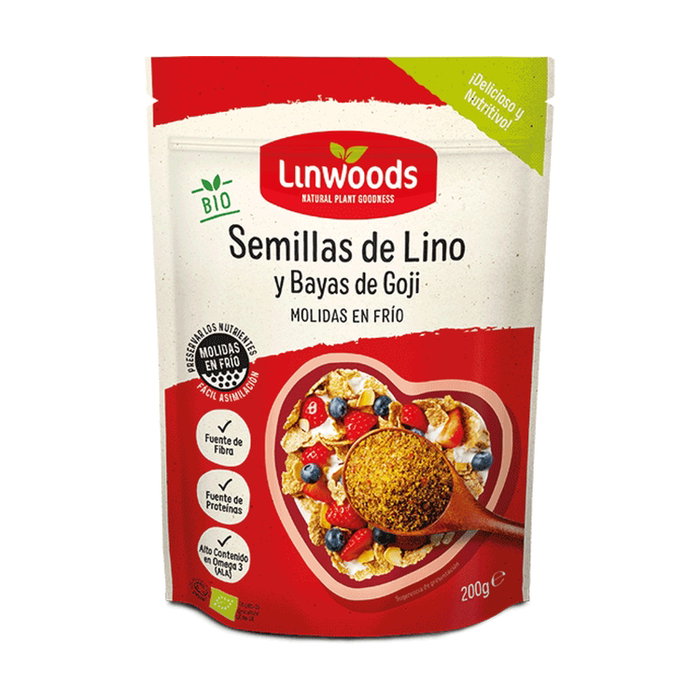 LINWOODS Semillas de Lino y Bayas de Goji Molidas en Frío 200g